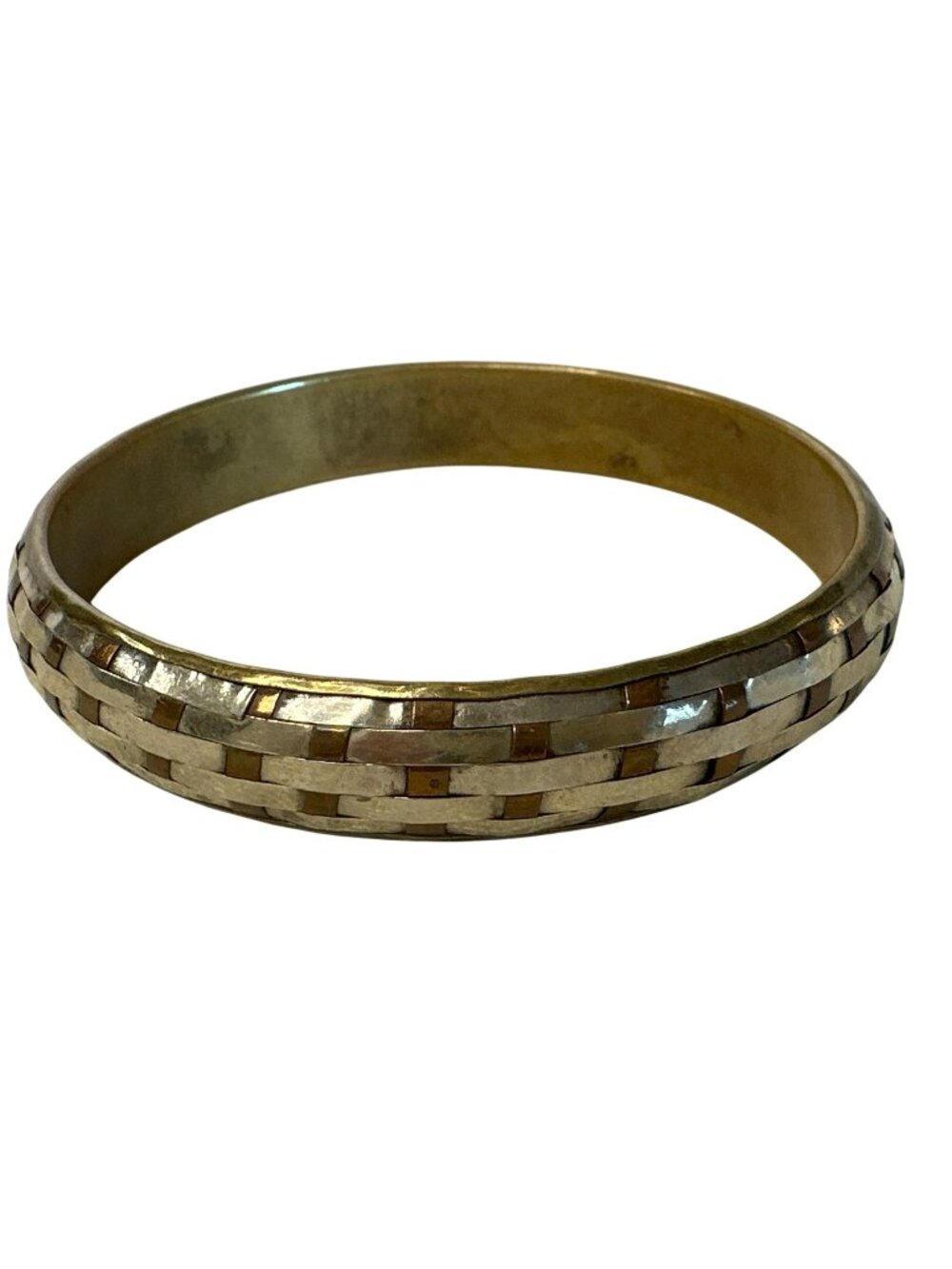 Vintage Gold-Tone Metal Bangle Bracelet Woven Design Made In India Stackable